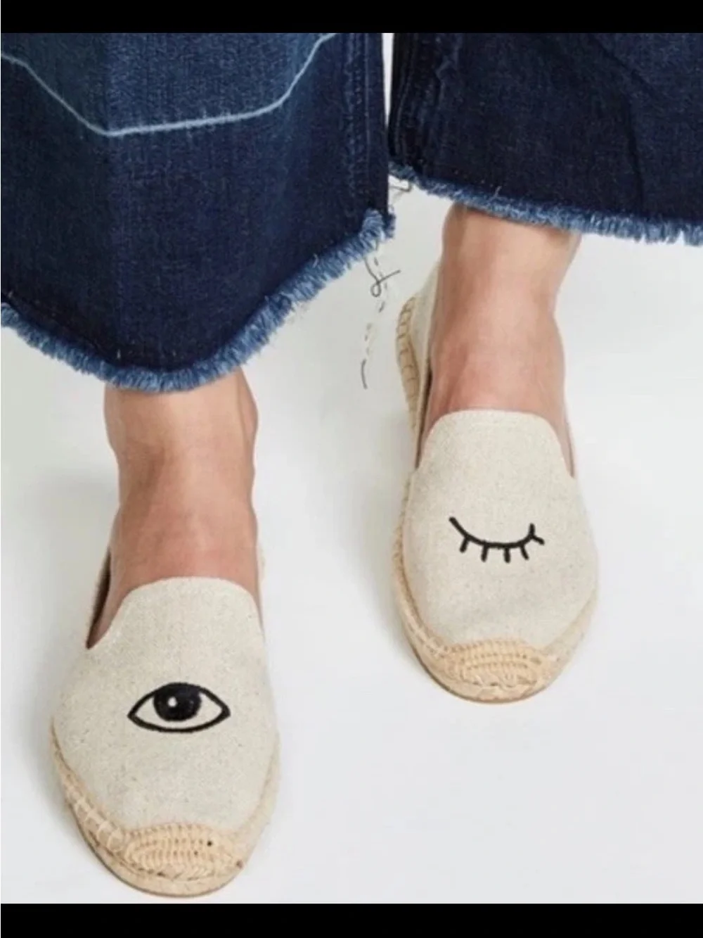 SOLUDOS JASON POLAN NATURAL TAN WINK DESIGN WINKING EYE ESPADRILLE FLATS SZ 10